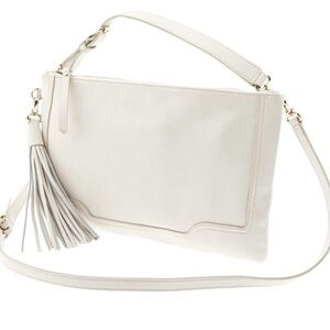 Stylish White Leather Shoulder Bag with Tassel